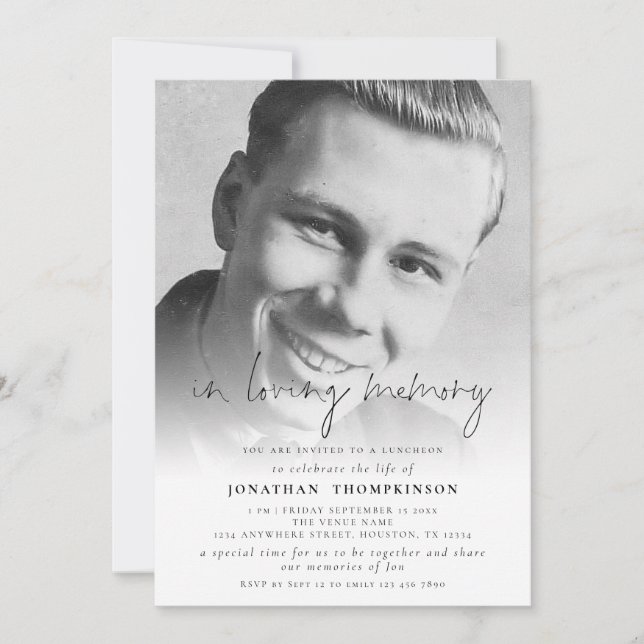 Photo Overlay Script In Loving Memory Funeral Invitation (Front)
