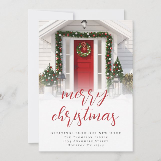 Photo Overlay Script Merry Christmas New Home Holiday Card (Front)