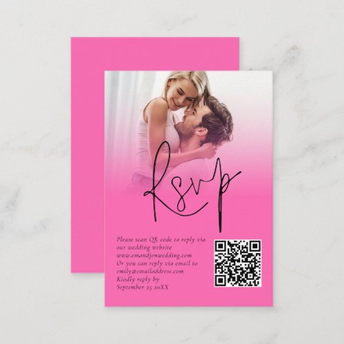 Photo Overlay Script QR Code Hot Pink Wedding RSVP Enclosure Card