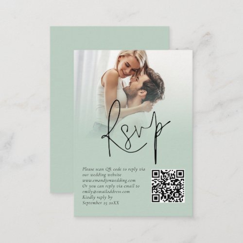 Photo Overlay Script QR Code Sage Wedding RSVP Enclosure Card