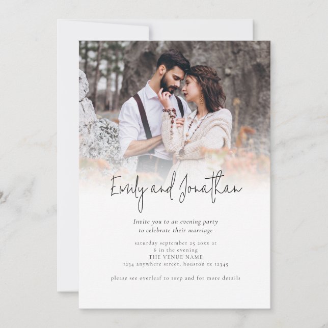 Photo Overlay Script QR Code Wedding Evening Party Invitation (Front)