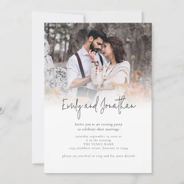 Photo Overlay Script QR Code Wedding Evening Party Invitation | Zazzle