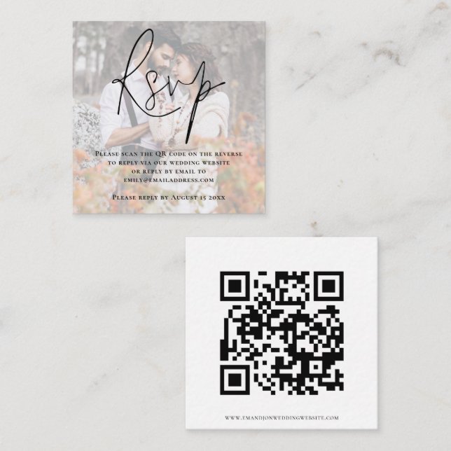 Photo Overlay Script QR Code Wedding RSVP Enclosure Card (Front/Back)