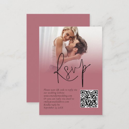 Photo Overlay Script QR Rose Gold Wedding RSVP Enclosure Card