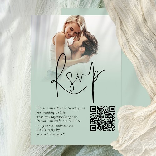 Photo Overlay Script QR Sage Wedding RSVP Card