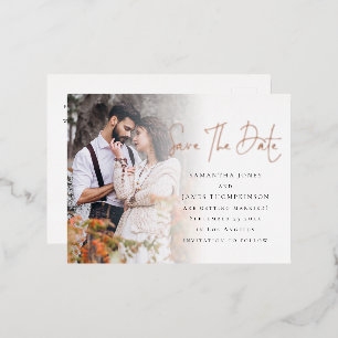 Photo Overlay Script Save The Date Real Foil Invitation Postcard