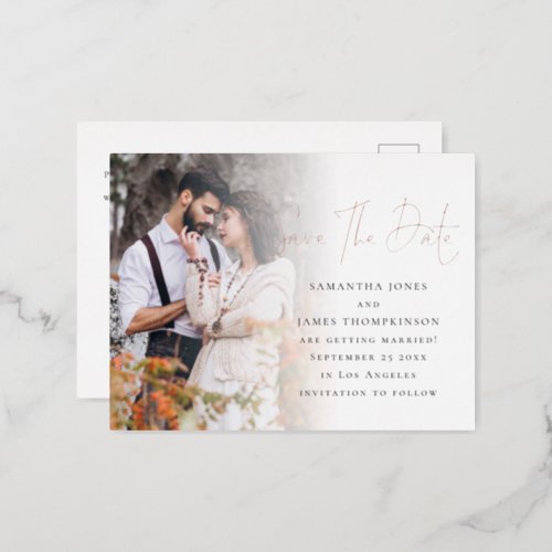  Photo Overlay Script Save The Date Real Foil Invitation Postcard