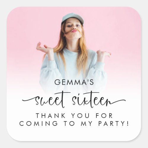 Photo Overlay Script Sweet Sixteen Thank You Square Sticker