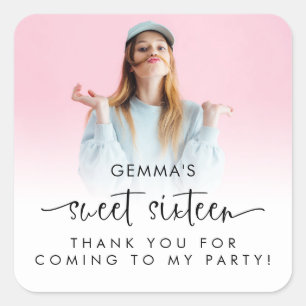 Photo Overlay Script Sweet Sixteen Thank You Square Sticker