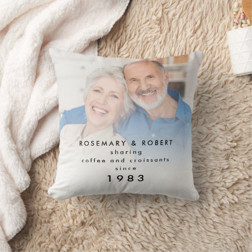 Photo Overlay Sharing Coffee Croissants Names Year Throw Pillow