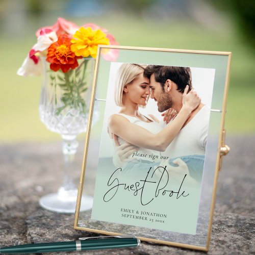 Photo Overlay Sign Guest Book Wedding Sage Green