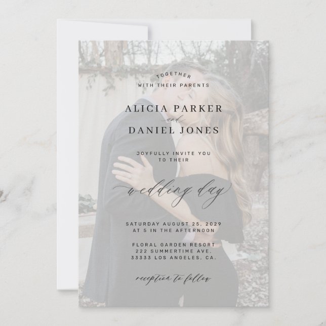 Photo overlay simple elegant modern wedding invitation (Front)