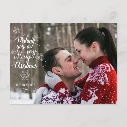 Photo Overlay Snowflake Merry Christmas Holiday Postcard