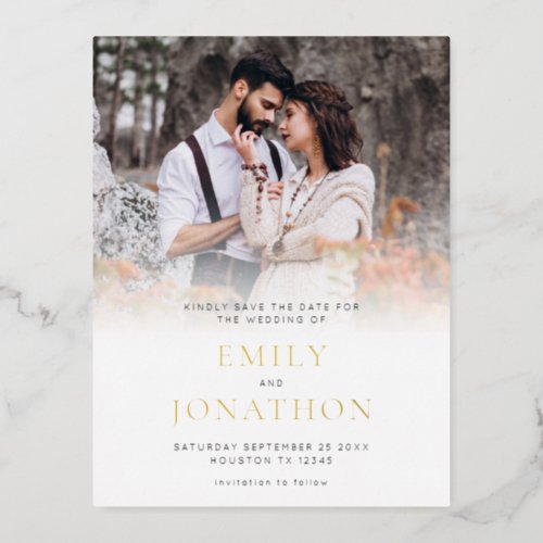 Photo Overlay Wedding Save The Date Foil Postcard