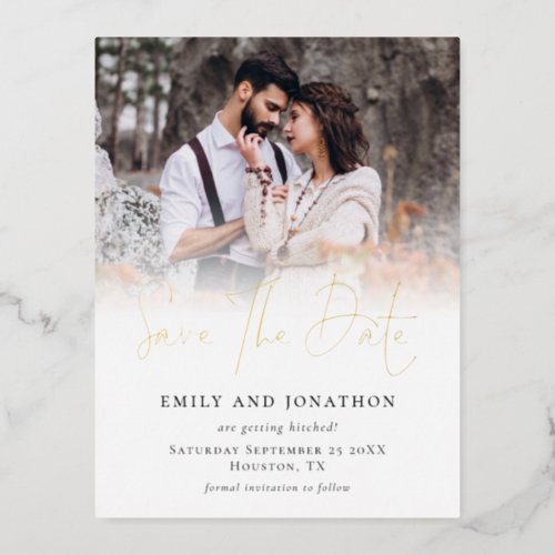 Photo Overlay Wedding Save The Date Foil Postcard 