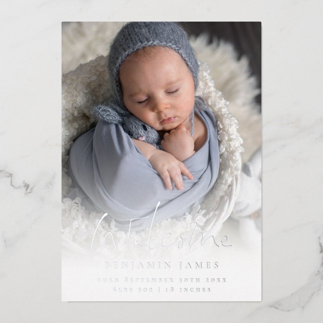 Photo Overlay Welcome Birth Announcement Luxury (Front)