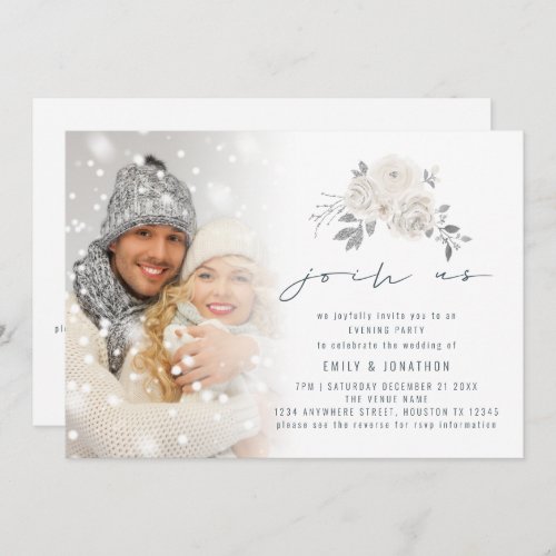 Photo Overlay White Floral Join Us Evening Wedding Invitation