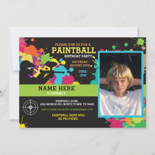 Photo Paintball Birthday Party Invitation