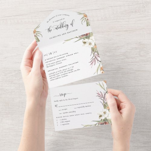 Photo Palm Leaves Wedding w Perforated RSVP All In One Invitation