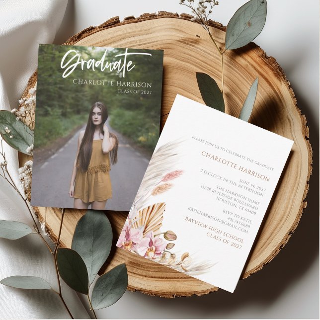 Photo Pampas Grass Graduation Party Invitation (Creator Uploaded)