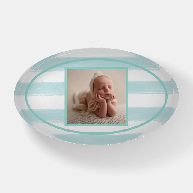 Photo Paperweight Baby Boy Blue Modern Elegant (Front)