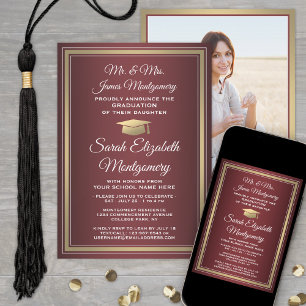 Photo & Parents Names Burgundy Graduation Party Invitation