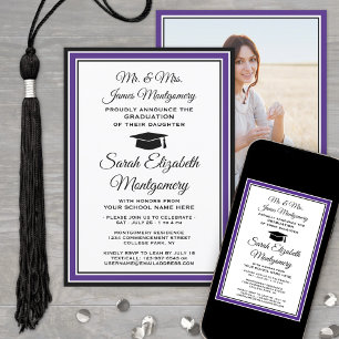 Photo & Parents Names Purple and White Graduation Invitation