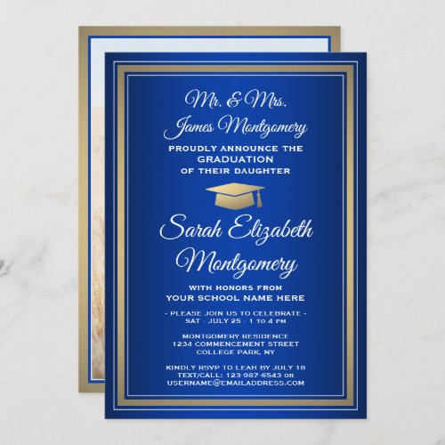 Photo  Parents Names Royal Blue Graduation Party Invitation