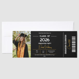 Photo Party Graduation Invitations Typography Gold Raffle Tickets