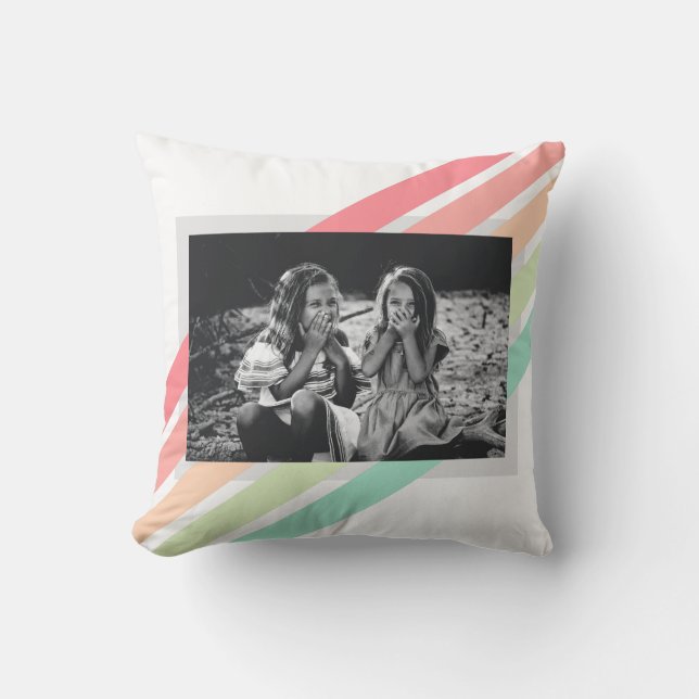 Photo Pastel Rainbow Stripes Custom Gift Throw Pillow (Front)
