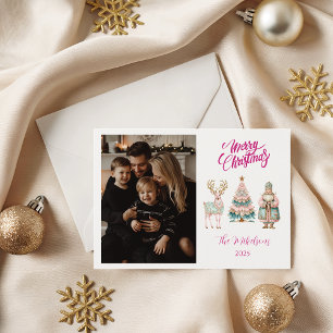 Photo Pastel Santa and Reindeer Christmas Holiday Card