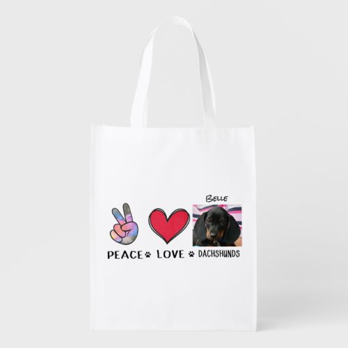 Photo Peace Love Dachshunds Dog Lovers Grocery Bag