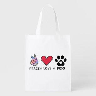 Photo Peace Love Dogs Lovers Grocery Bag