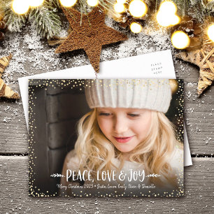 Photo Peace Love Joy Chic Modern Typography Custom Holiday Postcard