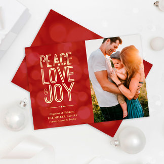 Photo Peace Love & Joy Red Foil Holiday Card