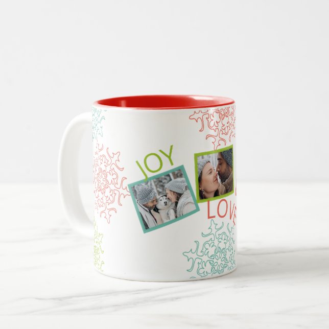 Photo Peace Love Joy Snowflake Gift Mug (Front Left)