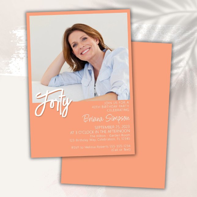 Photo Peach 40th Birthday Invitation (Creator Uploaded)