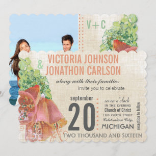 Photo Peach and Mint Wedding Typography Wedding Invitation
