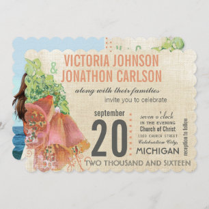 Photo Peach and Mint Wedding Typography Wedding Invitation