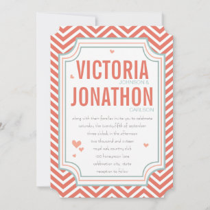 Photo Peach and Mint Zig Zag Typography Wedding Invitation