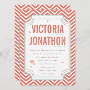 Photo Peach and Mint Zig Zag Typography Wedding Invitation
