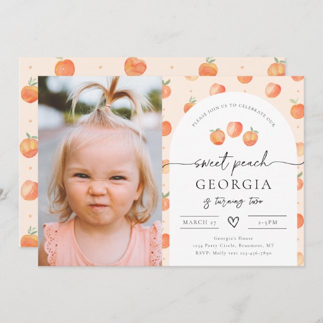 Photo Peach Birthday Invitation | Sweet Peach (Front/Back)