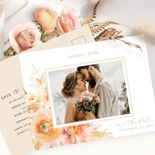 Photo Peach Blush and Cream Wedding Save the Date Announcement Postcard
