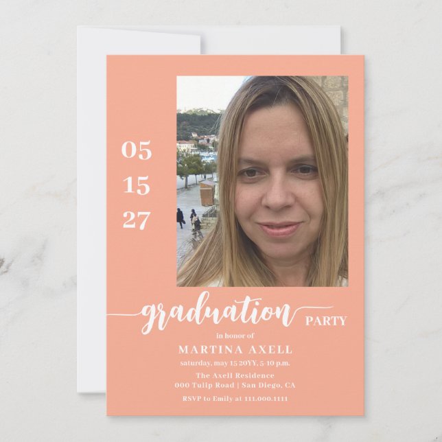 Photo Peach Graduation Party Invitation (Front)