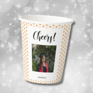 Photo Peach Polka Dots Graduation Paper Cups