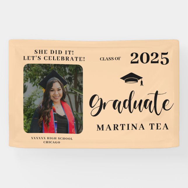 Photo Peach Welcome Graduation Banner (Horizontal)
