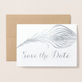 Photo Peacock Save the Date Typography Silver Foil Foil Card (Front With Envelope)
