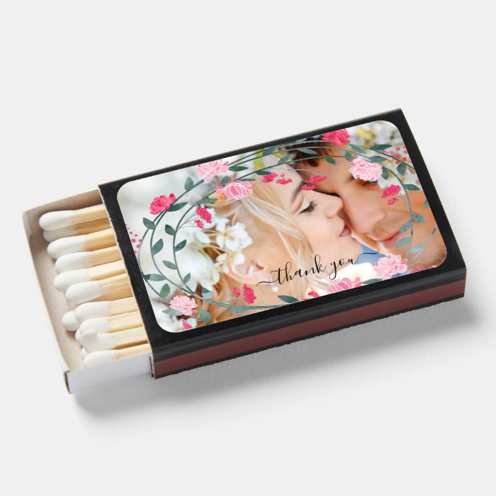 Photo Peony Floral Wreath Custom Wedding Favor Matchboxes