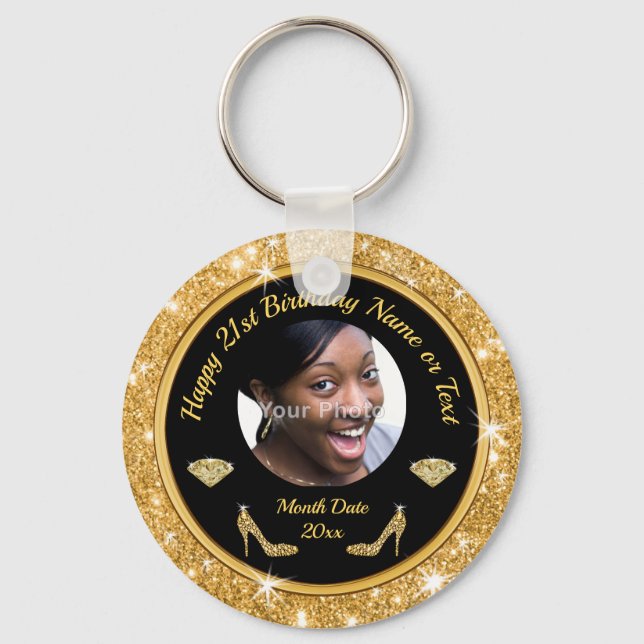 Photo Personalised, 21st Birthday Favours for Her Keychain (Front)