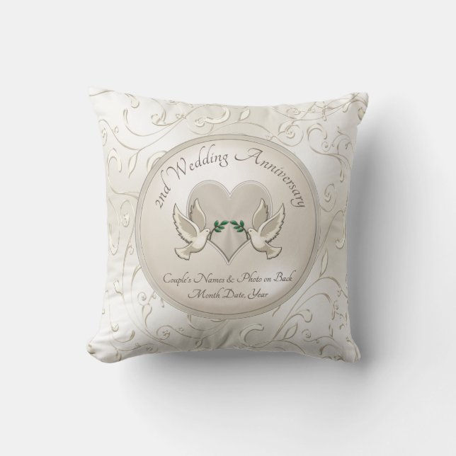 Photo Personalize Cotton Gifts for 2nd Anniversary Throw Pillow (Front)